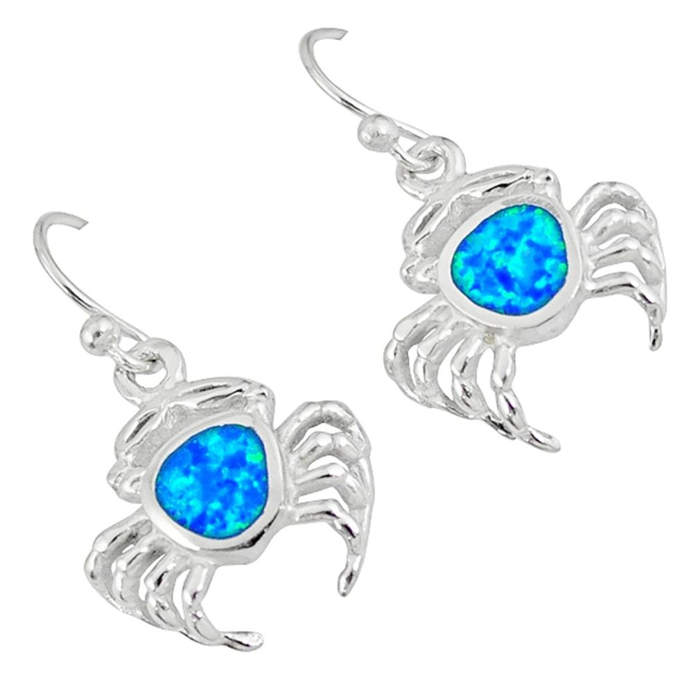 925 sterling silver blue australian opal (lab) crab earrings jewelry a36763