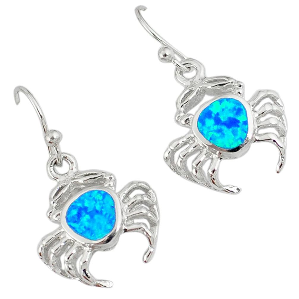 Blue australian opal (lab) 925 sterling silver crab earrings jewelry a36855