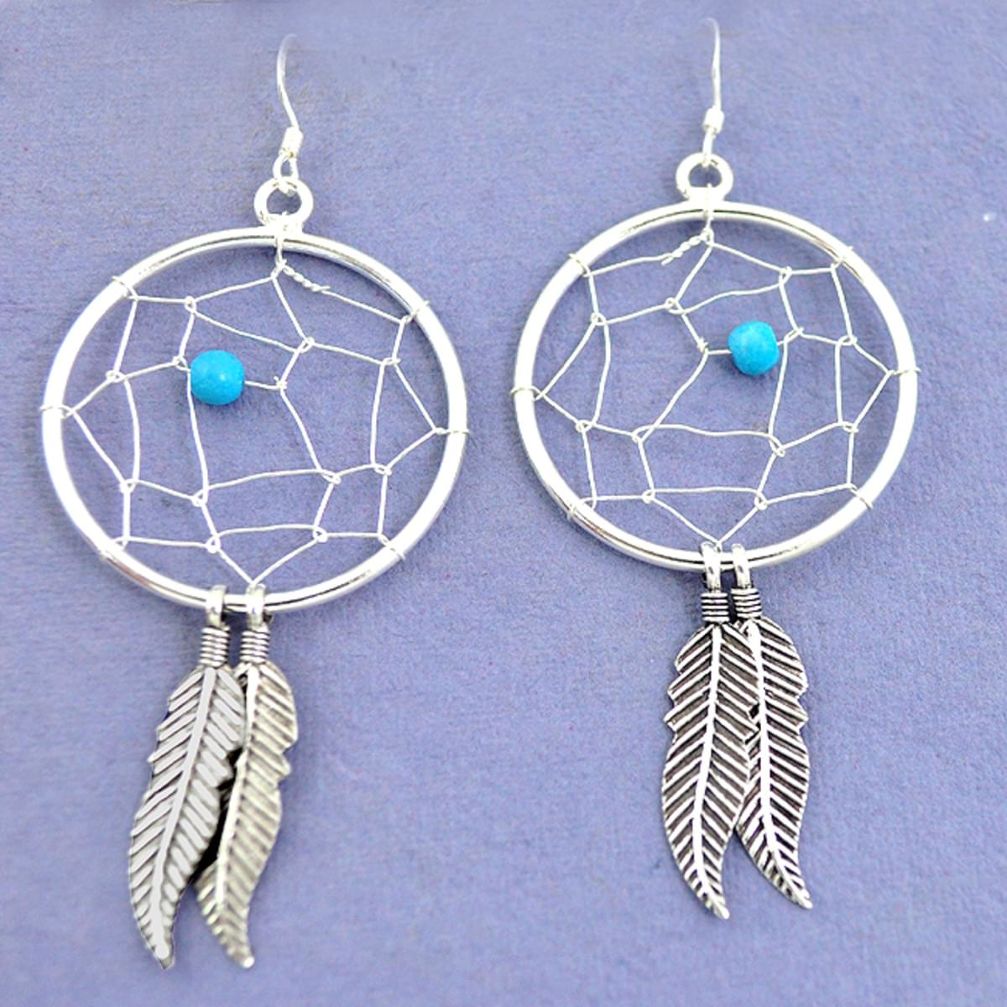 Blue sleeping beauty turquoise 925 silver dreamcatcher earrings a37441