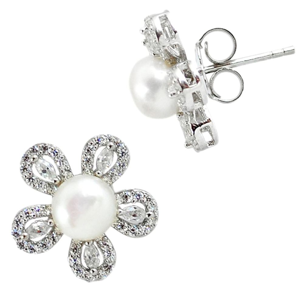 Natural white pearl topaz 925 sterling silver flower earrings a37576