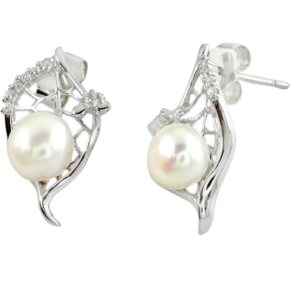 Natural white pearl topaz 925 sterling silver dangle earrings a37593