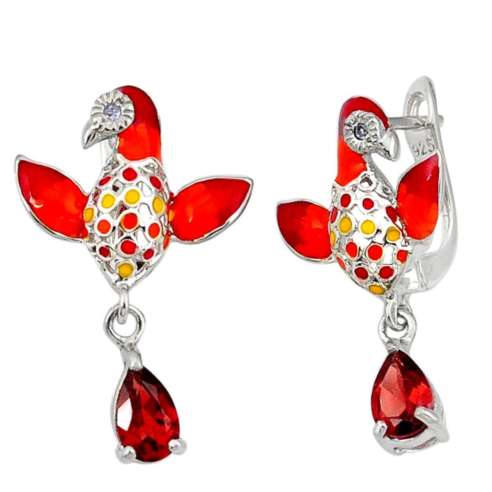 Natural red garnet pear topaz enamel 925 silver dangle earrings jewelry a40904
