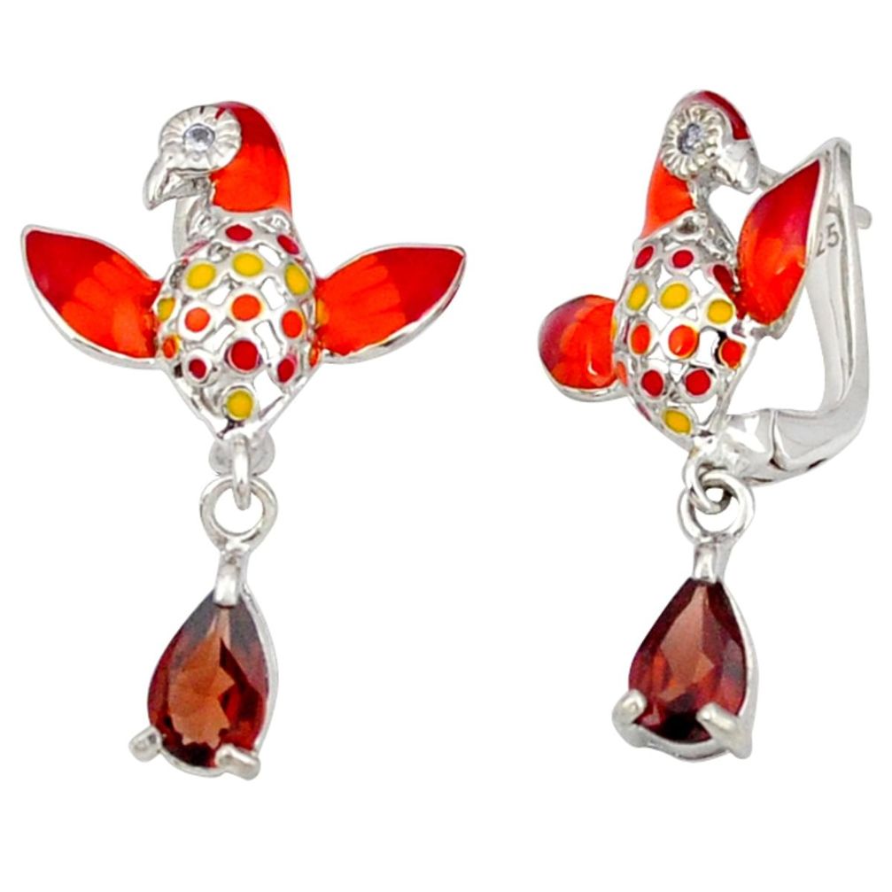 Natural red garnet topaz enamel 925 sterling silver earrings jewelry a40962