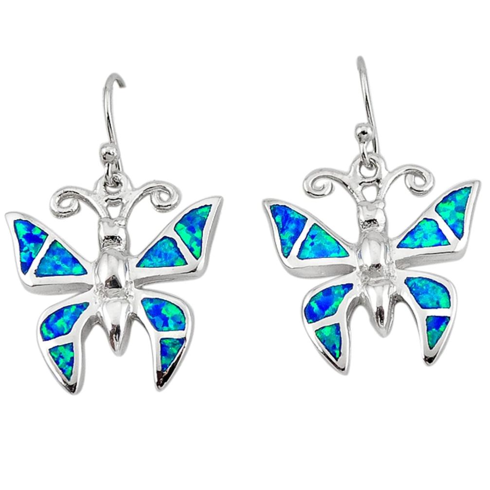 Blue australian opal (lab) enamel 925 silver butterfly earrings jewelry a41068