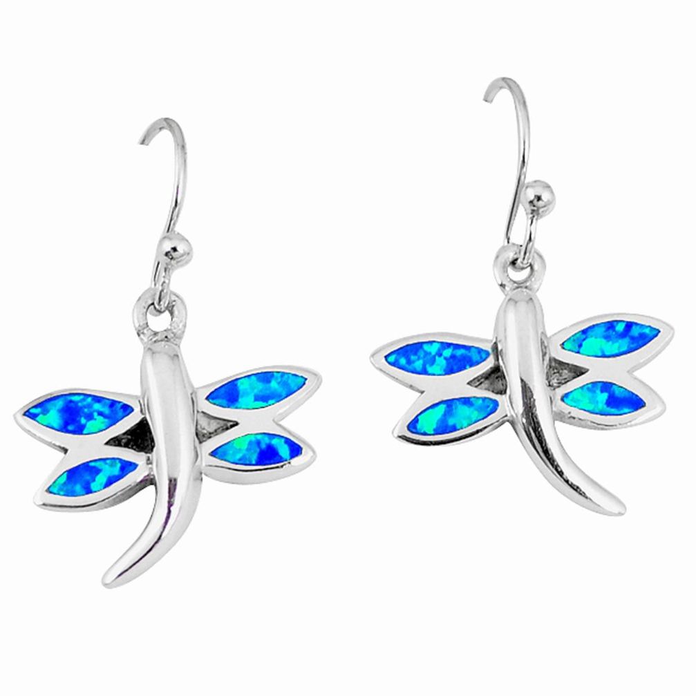 925 silver blue australian opal (lab) enamel dragonfly earrings jewelry a42671