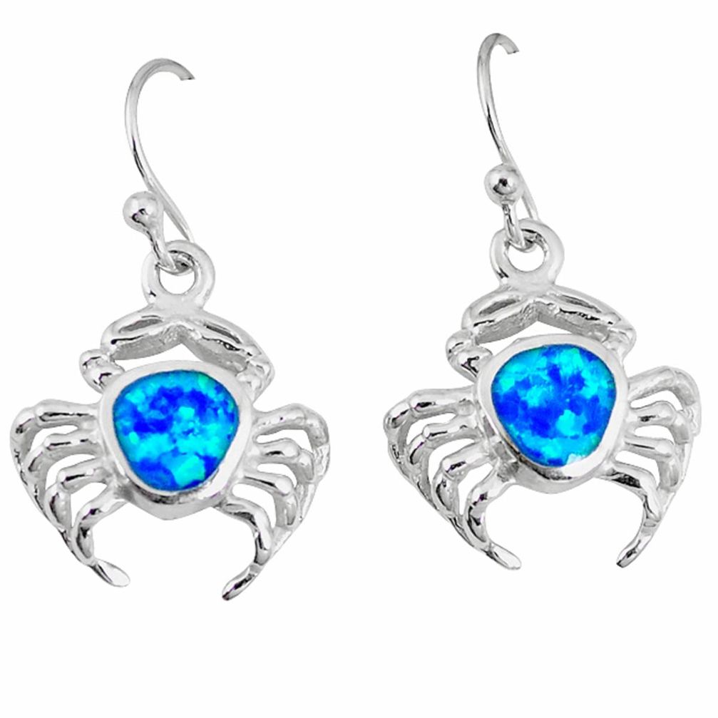 925 silver blue australian opal (lab) enamel crab earrings jewelry a42675