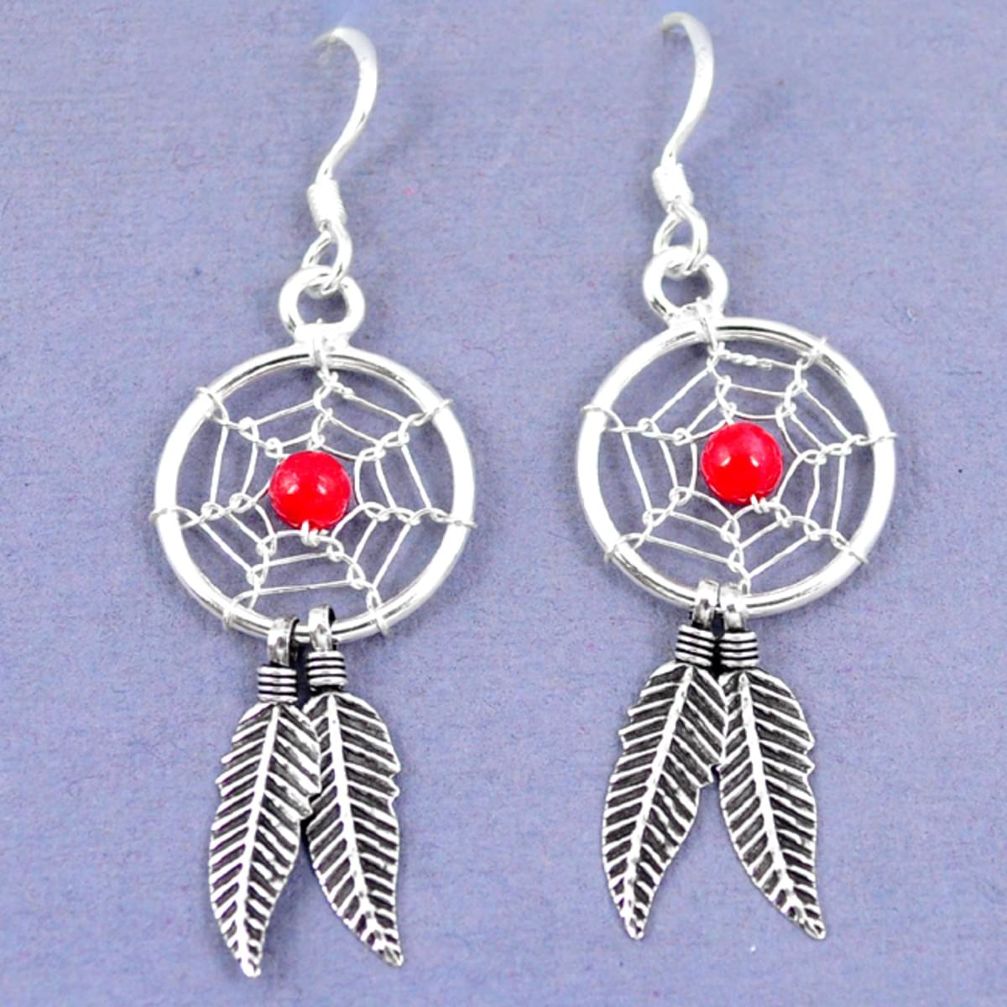 925 sterling silver red coral dreamcatcher earrings jewelry a42888