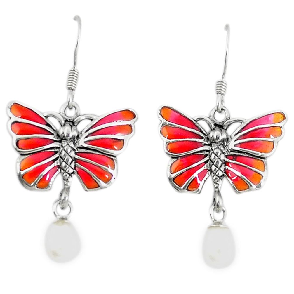 925 sterling silver natural white pearl enamel butterfly earrings jewelry a43004