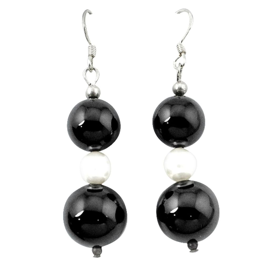 925 sterling silver natural black onyx white pearl dangle earrings a43220