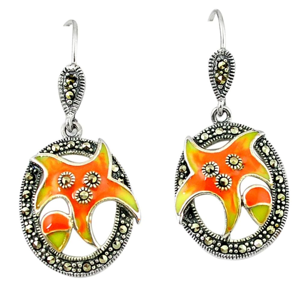 Fine marcasite enamel 925 sterling silver dangle earrings jewelry a43788