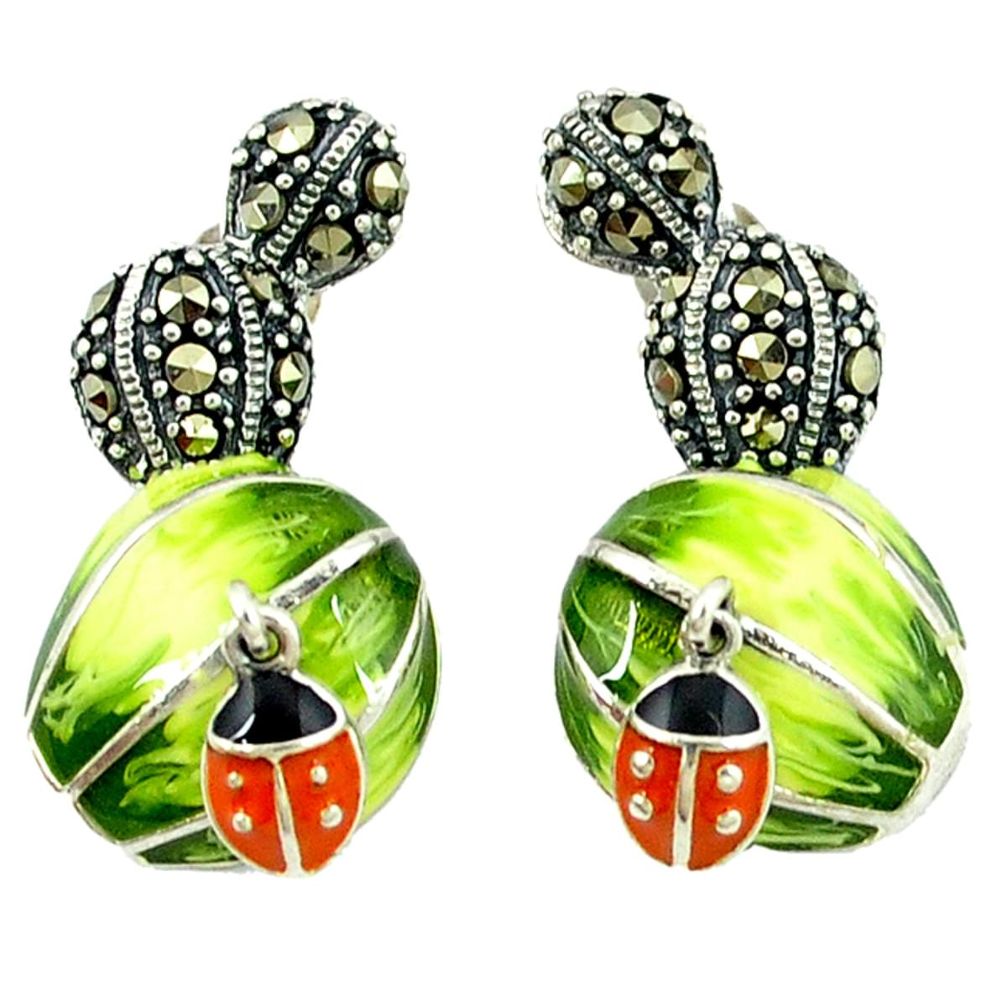 Marcasite multi color enamel 925 sterling silver earrings jewelry a43826