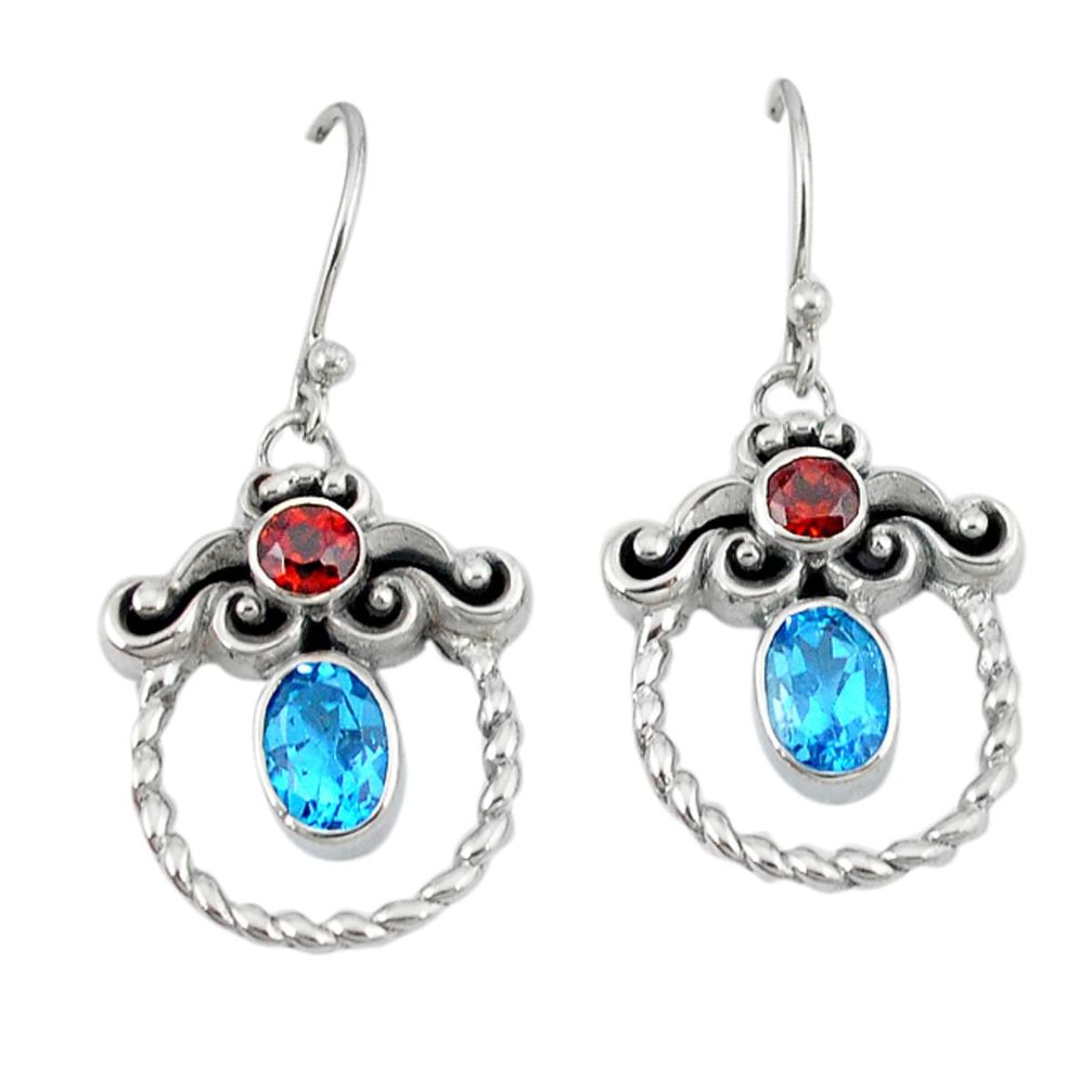 925 sterling silver natural blue topaz red garnet dangle earrings a45205