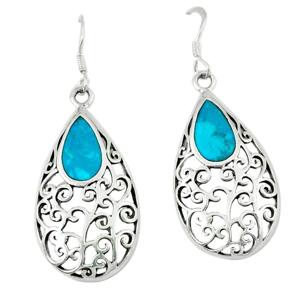 4.68gms natural green turquoise tibetan enamel 925 silver dangle earrings a45665