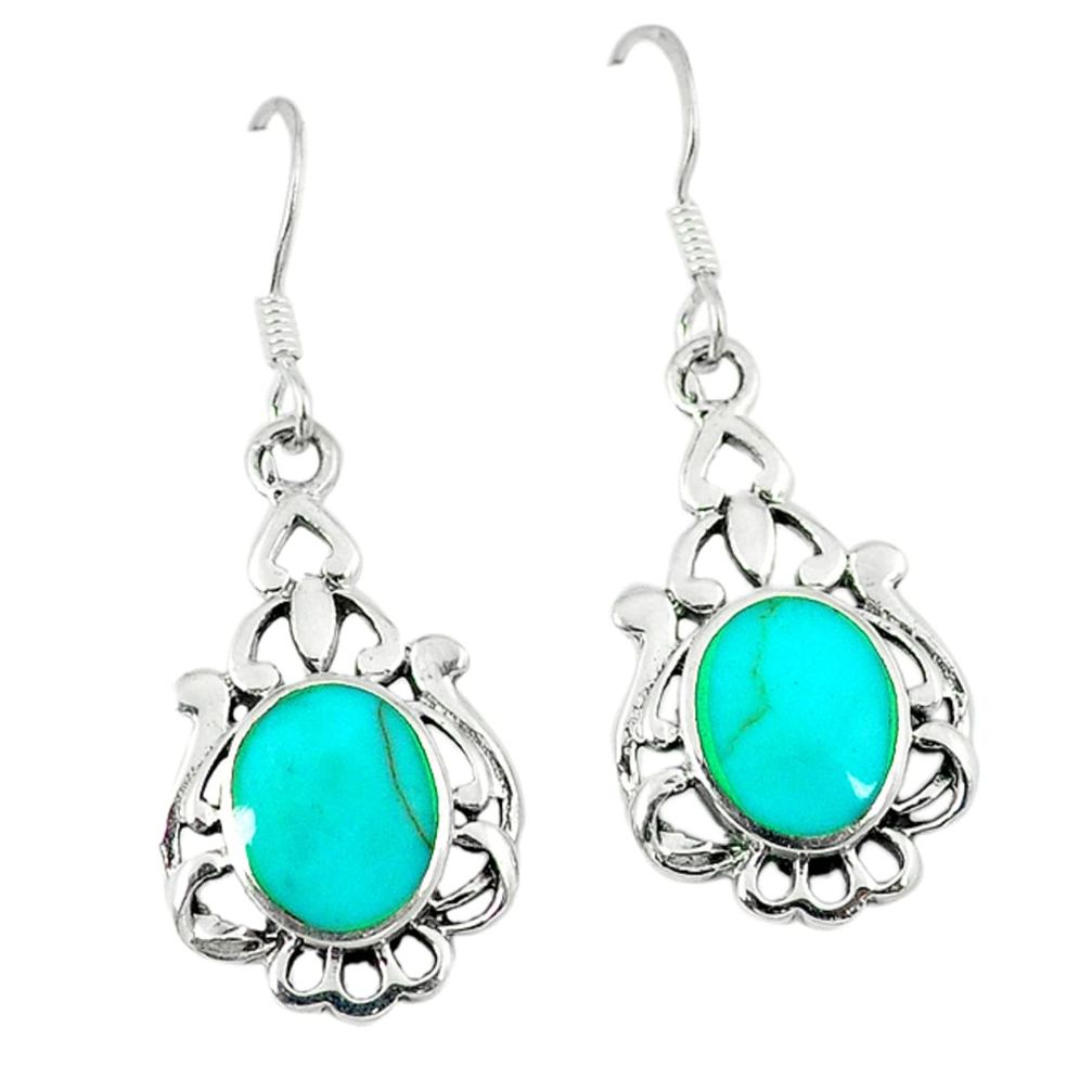 Clearance Sale-4.22cts fine green turquoise 925 sterling silver dangle earrings jewelry a45674