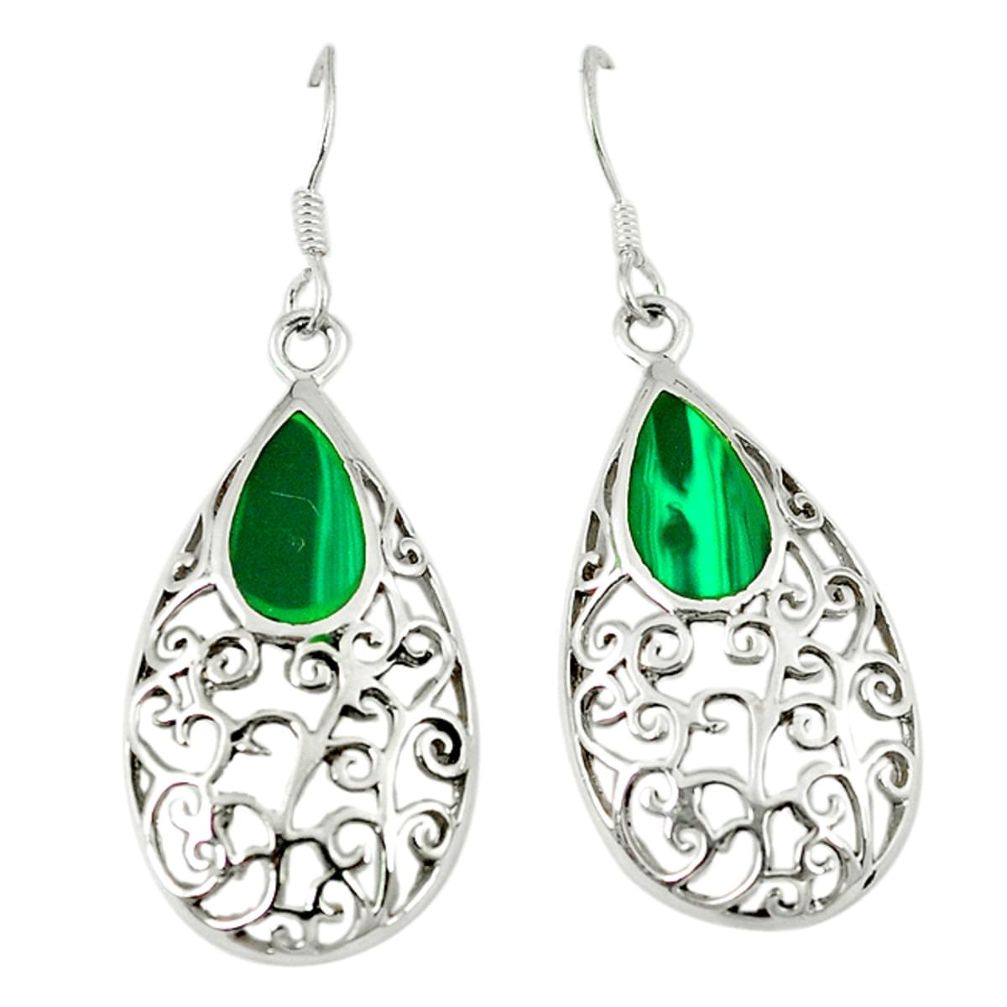 Natural green malachite (pilot's stone) 925 silver dangle earrings a45726