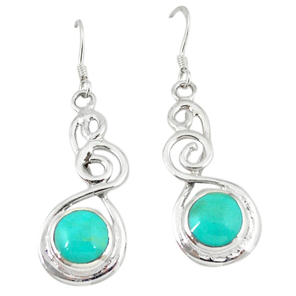 Fine green turquoise enamel 925 sterling silver dangle earrings jewelry a45756