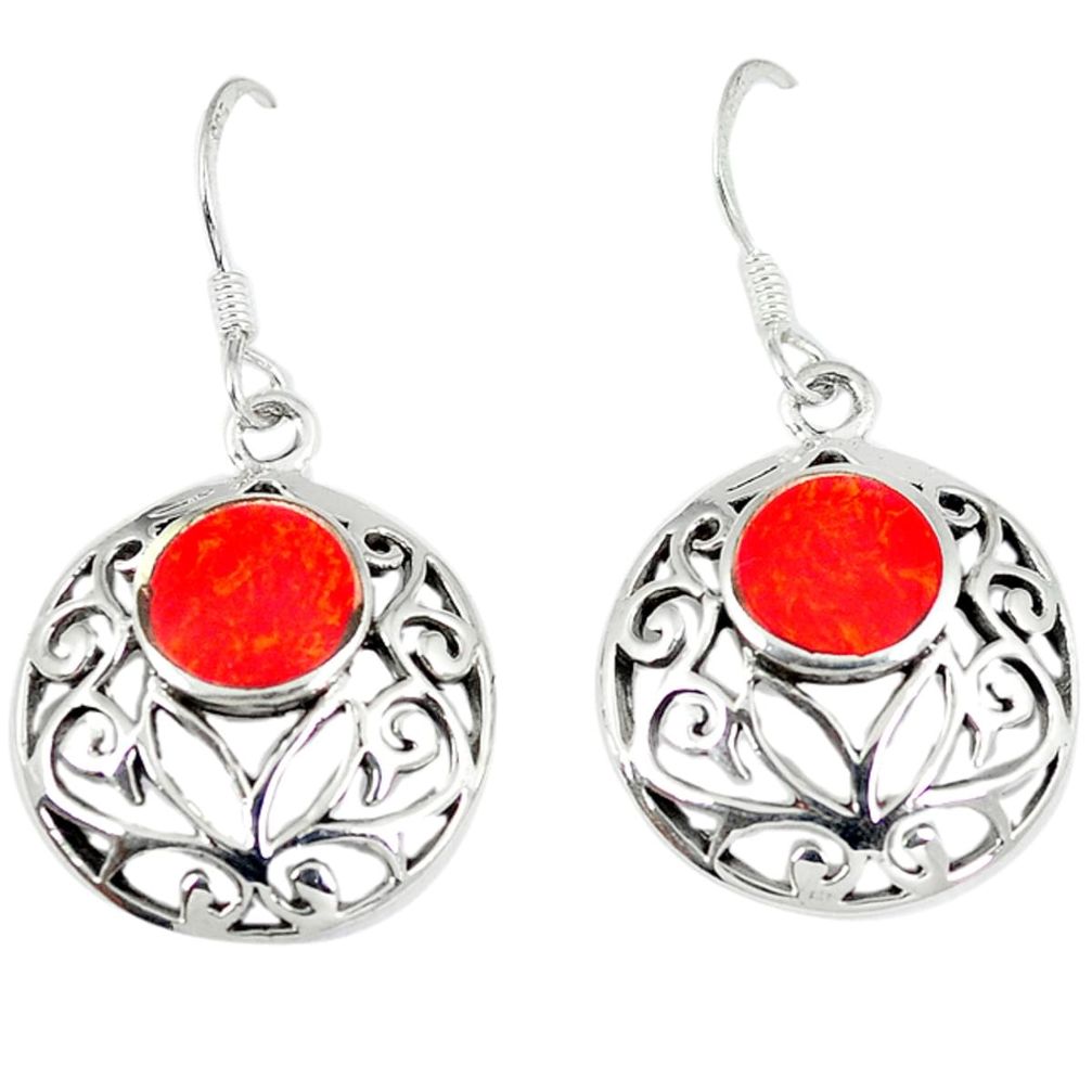 5.04gms red coral enamel 925 sterling silver earrings jewelry a45824