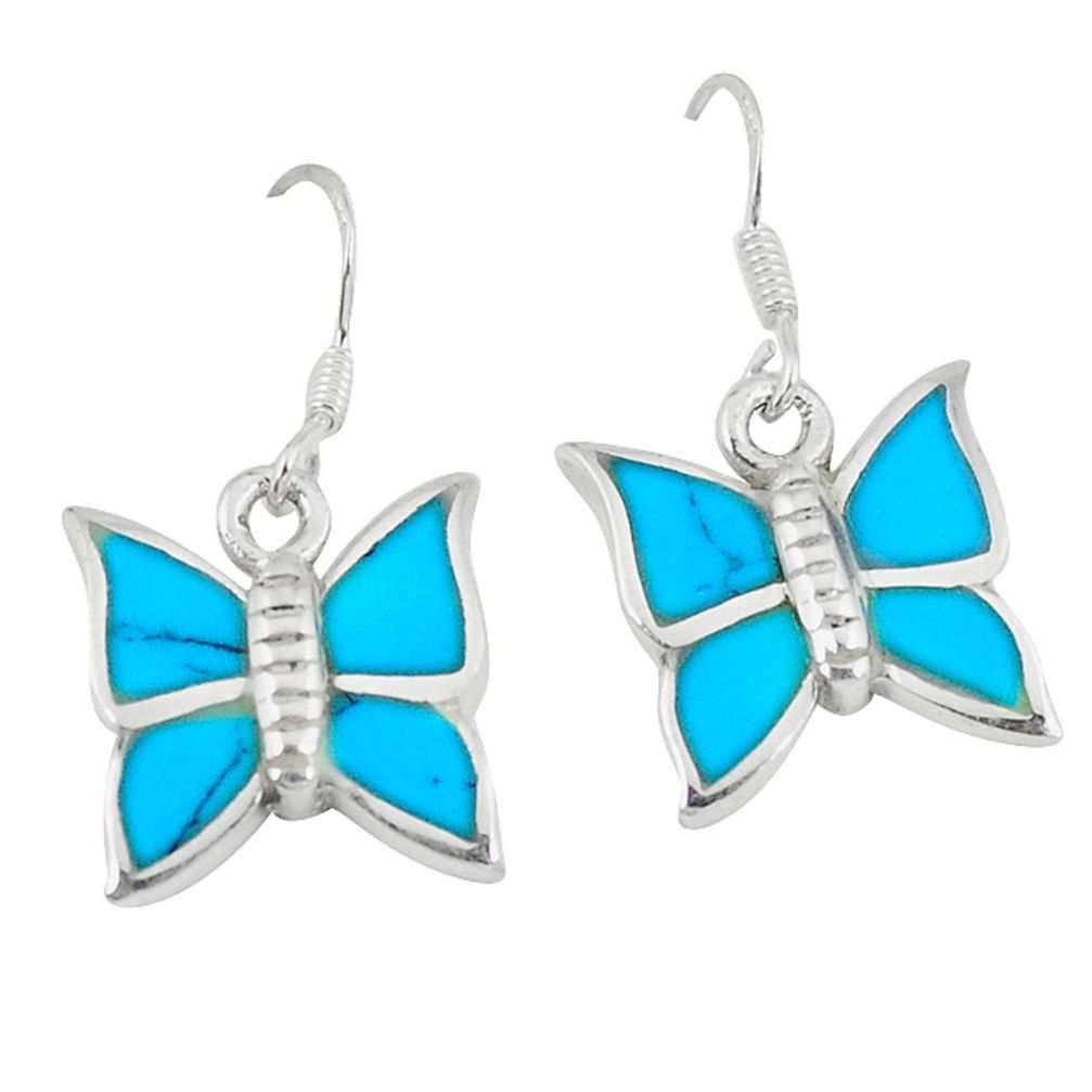 5.29gms fine blue turquoise enamel 925 sterling silver butterfly earrings a46344