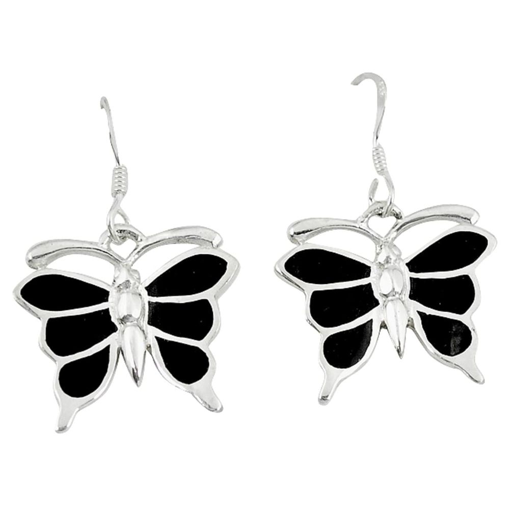 5.26gms natural black onyx enamel 925 sterling silver butterfly earrings a46354