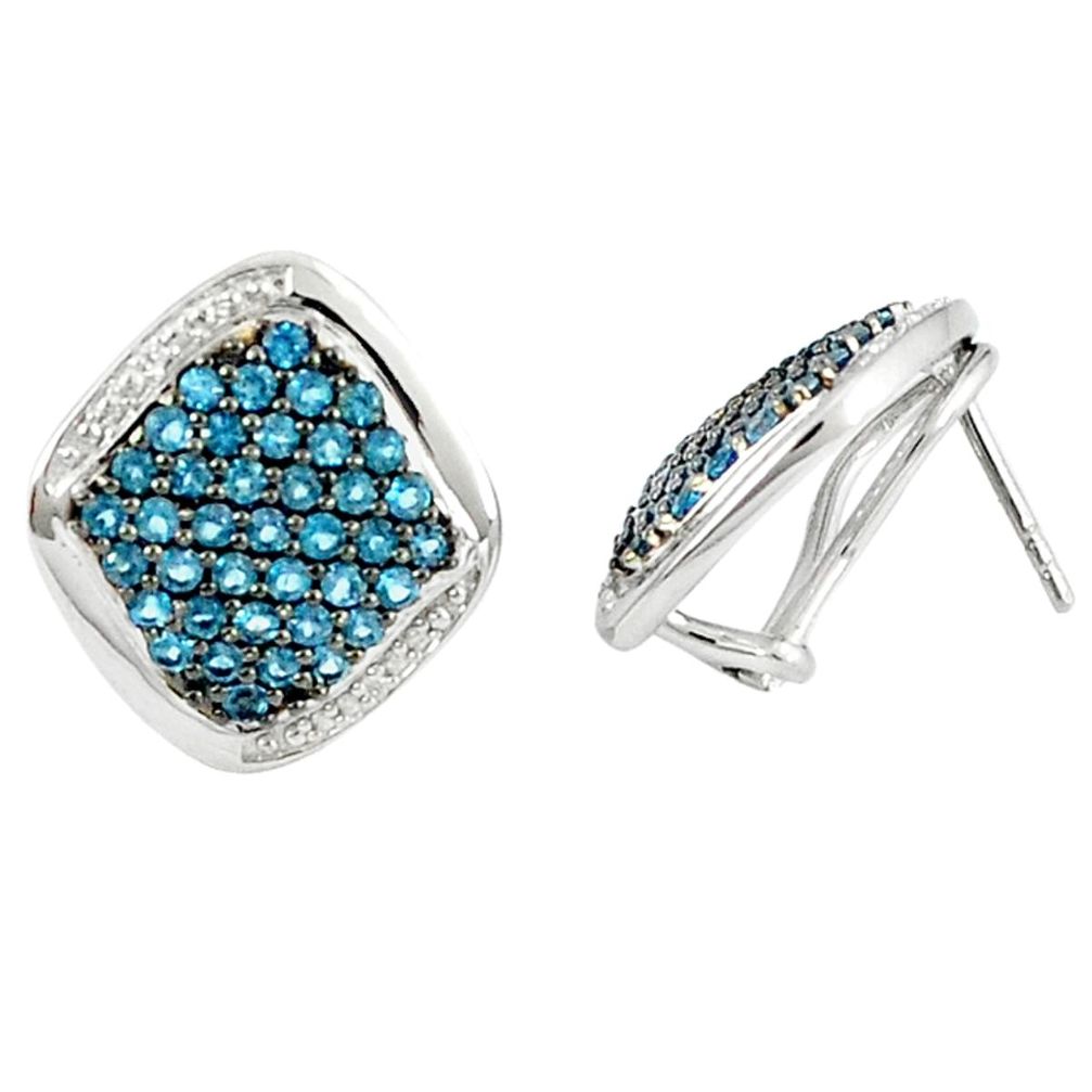 Natural blue topaz white topaz 925 sterling silver stud earrings a47056