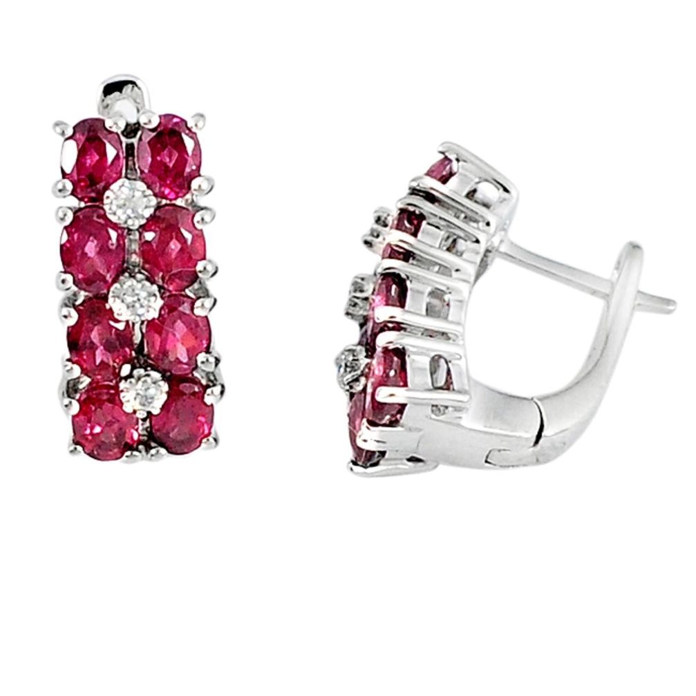 Natural pink rhodolite topaz 925 sterling silver stud earrings a47070