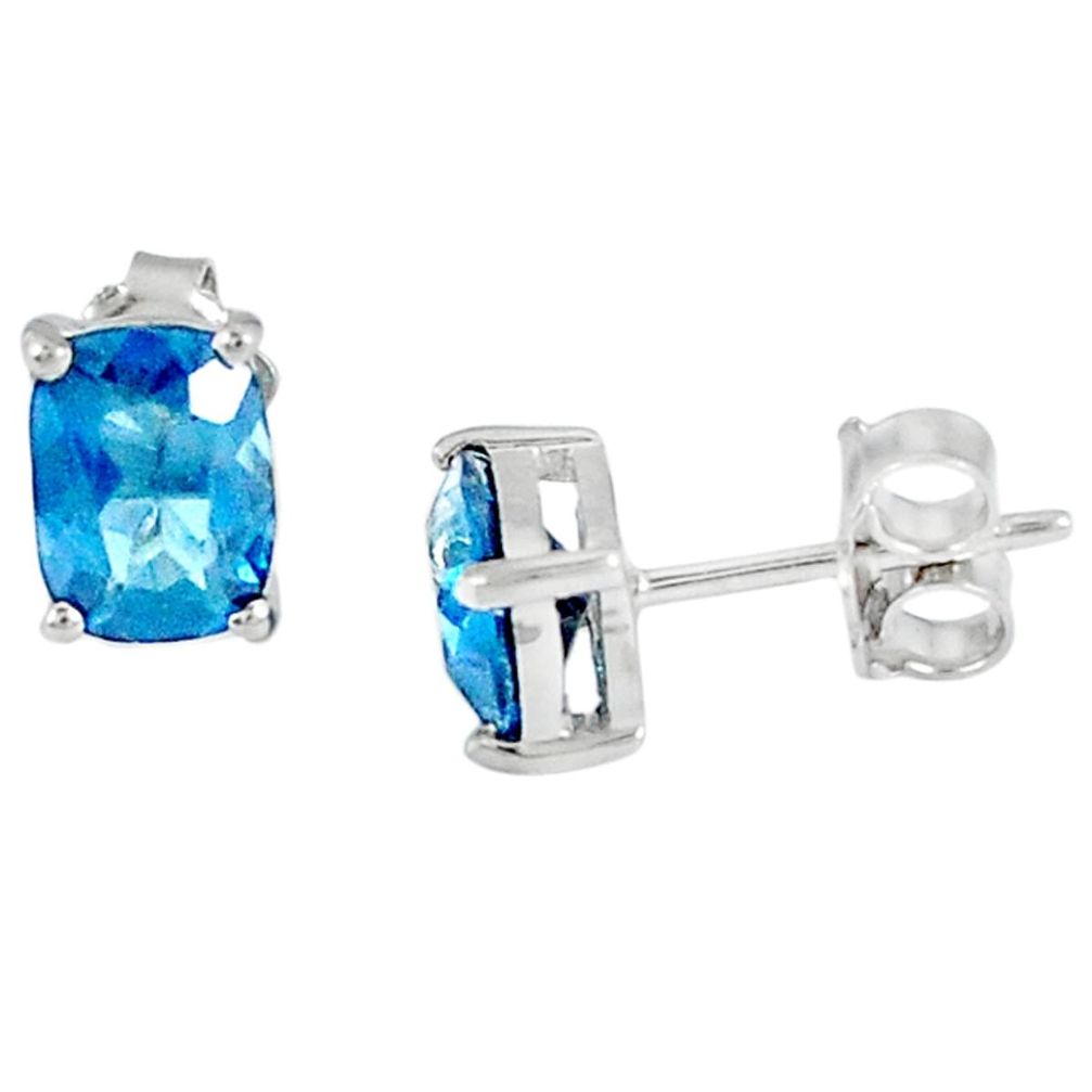 Natural blue topaz 925 sterling silver stud earrings jewelry a47072