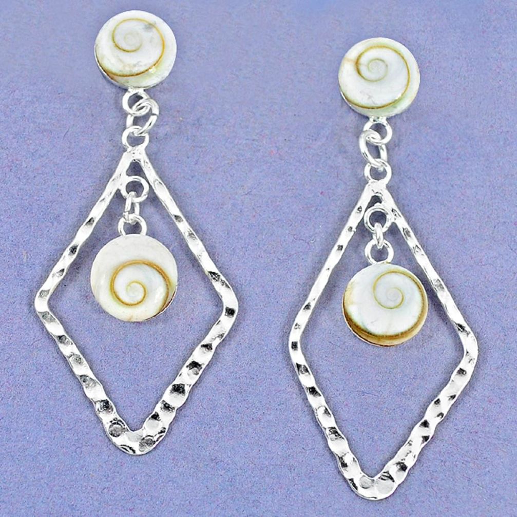 Natural white shiva eye shell 925 sterling silver dangle earrings jewelry a47961