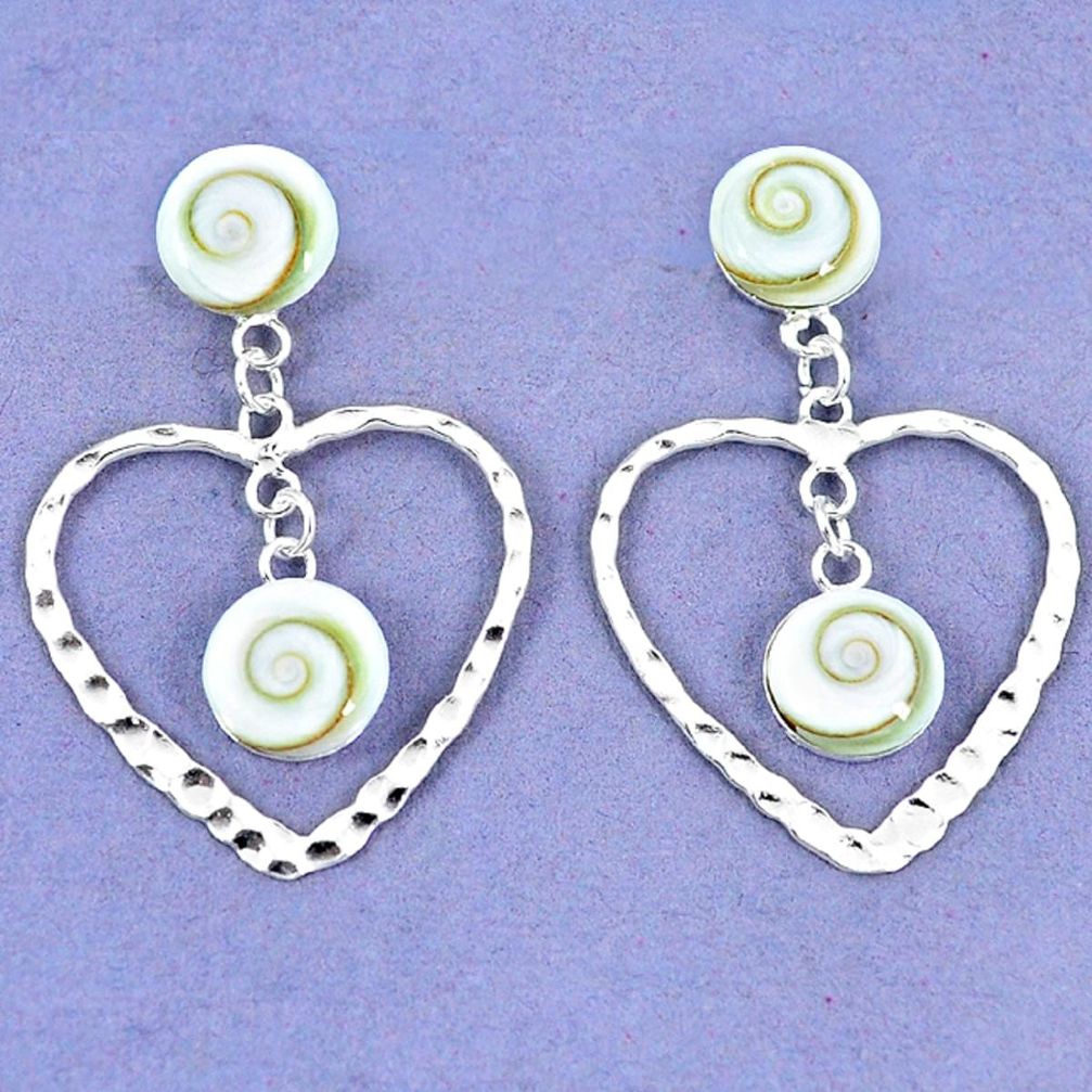 925 sterling silver natural white shiva eye shell dangle heart earrings a47966