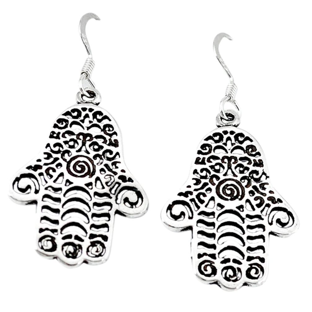 Indonesian bali style solid 925 silver hand of god hamsa earrings jewelry a48037