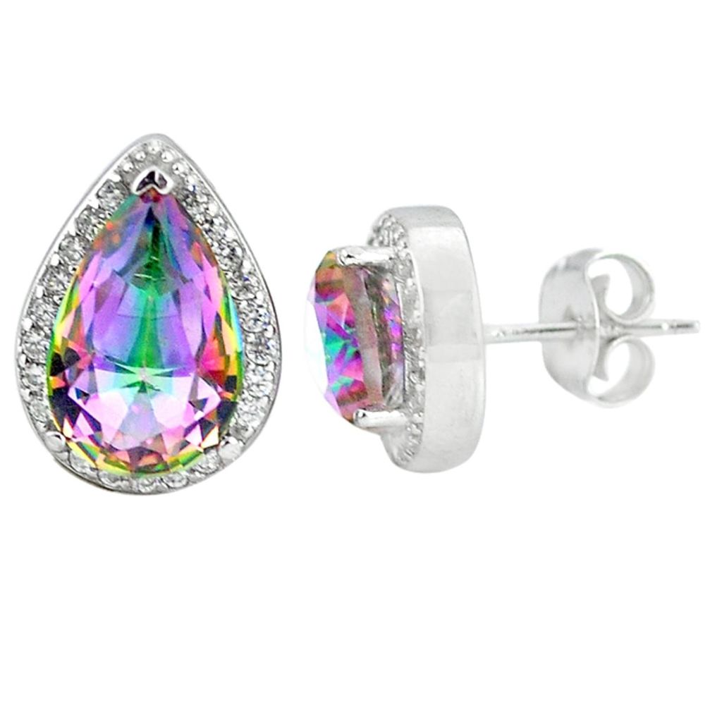 Multi color rainbow topaz topaz 925 sterling silver stud earrings a48736