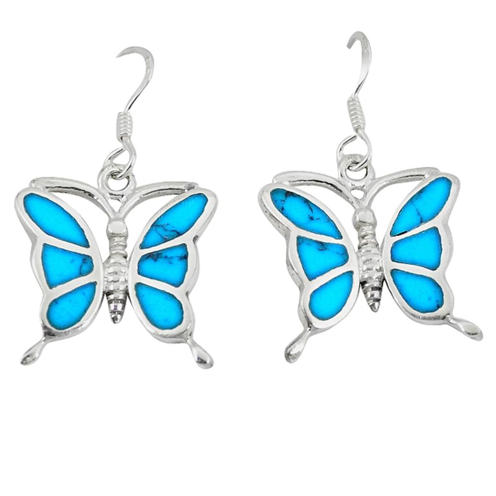 Clearance Sale-Fine blue turquoise enamel 925 sterling silver butterfly earrings a49643