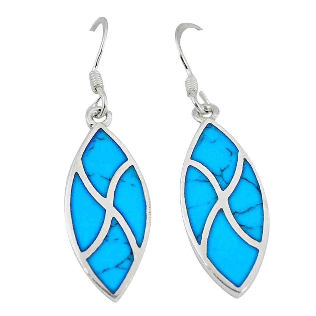 Clearance Sale-Fine blue turquoise enamel 925 sterling silver dangle earrings a49676