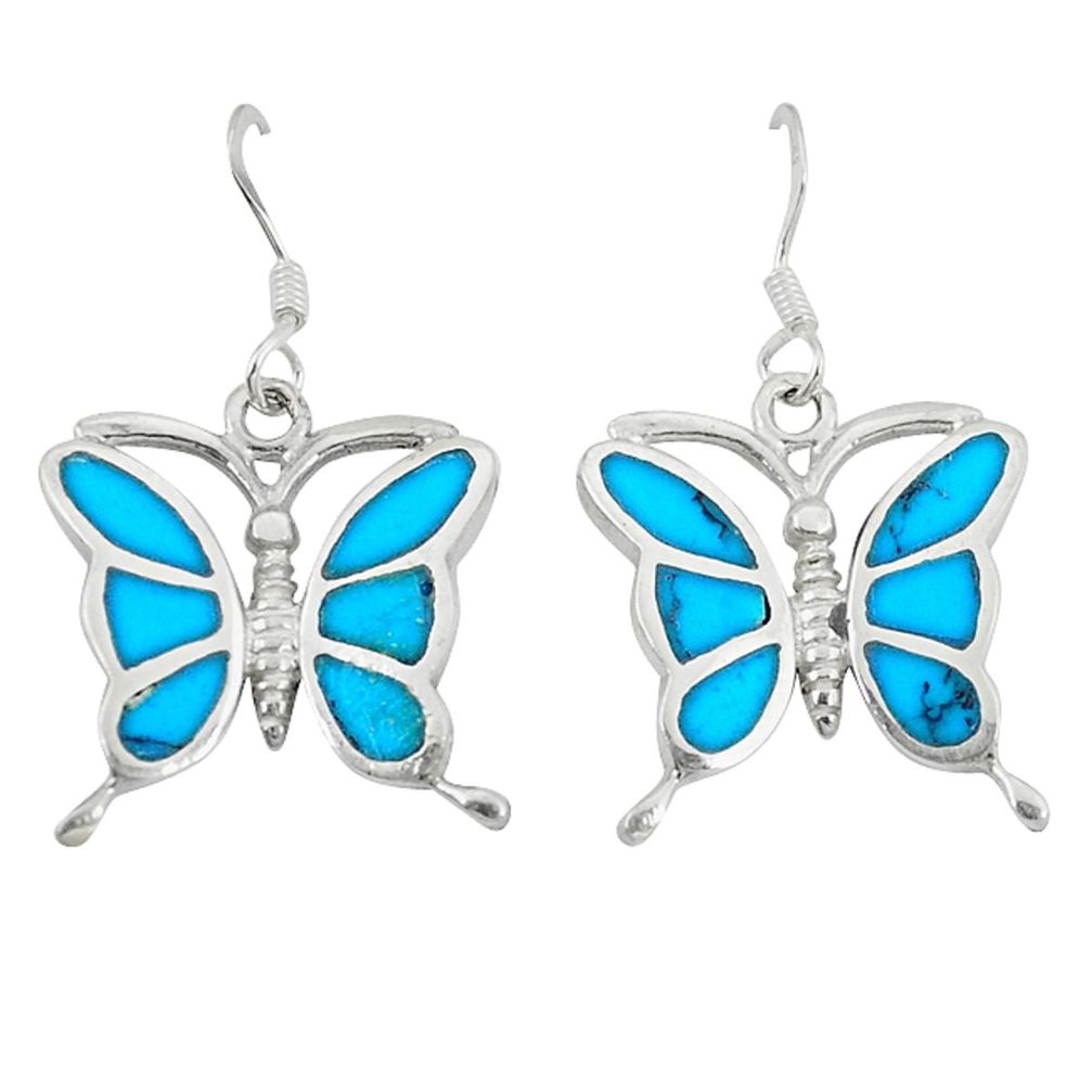 Clearance Sale-925 sterling silver fine blue turquoise enamel butterfly earrings a49680