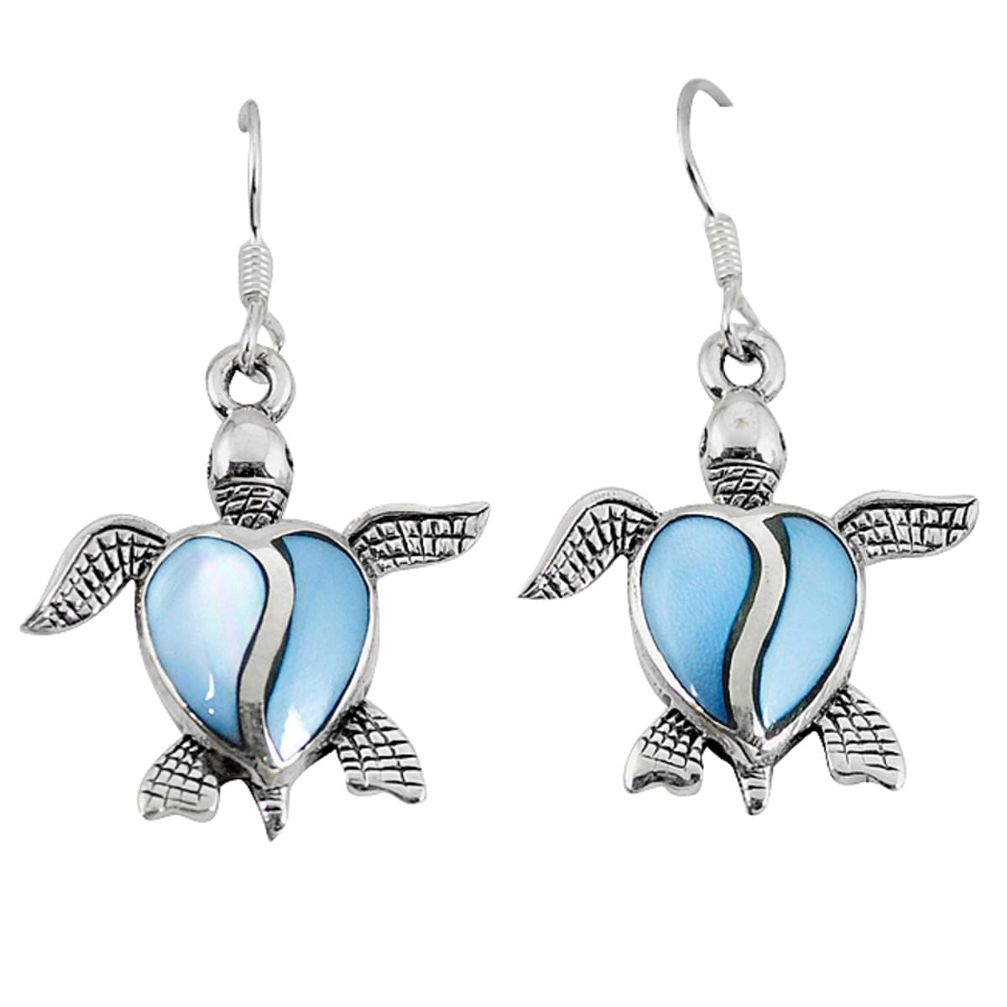 Clearance Sale-Blue pearl enamel 925 sterling silver tortoise earrings jewelry a49693