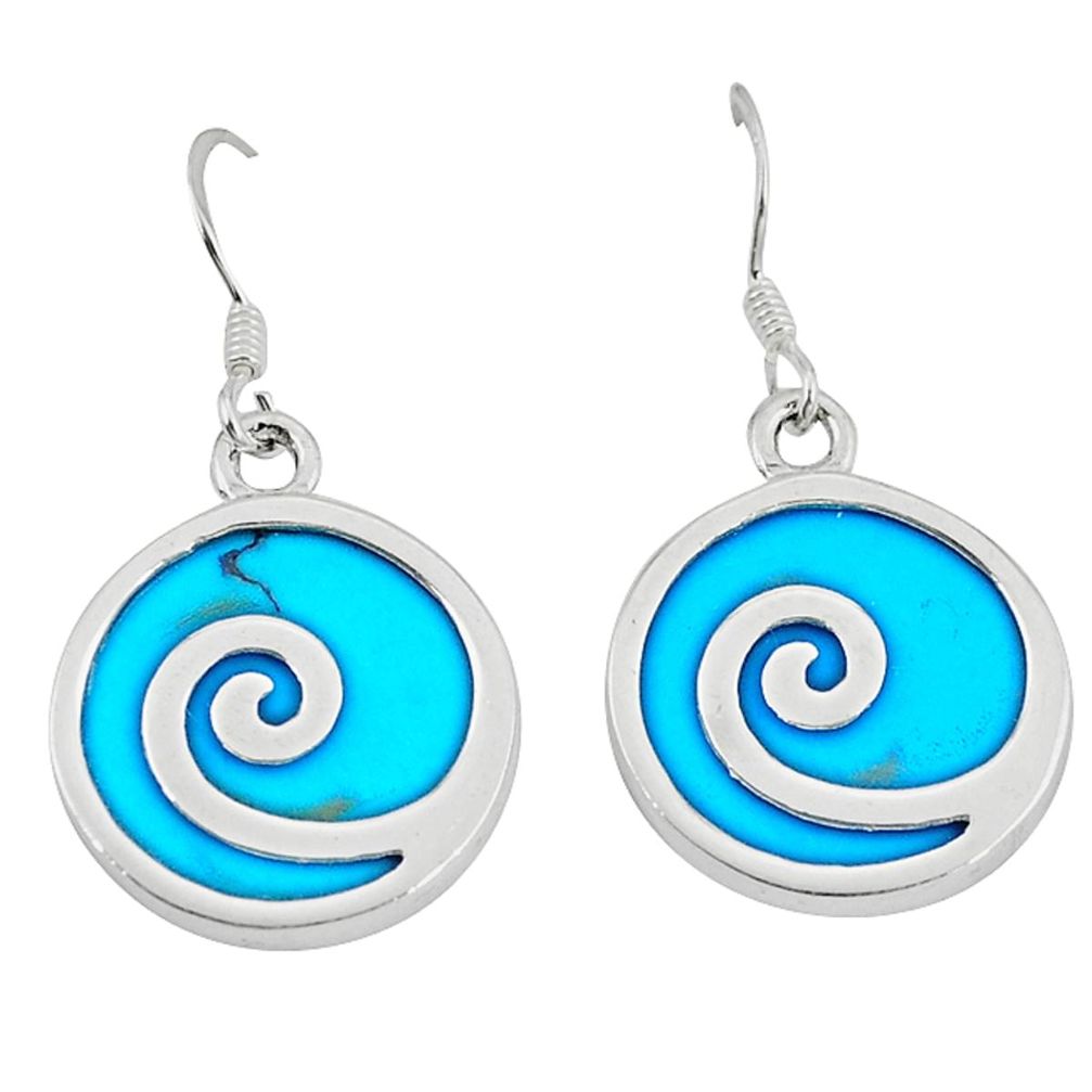 Clearance Sale-Fine blue turquoise 925 sterling silver dangle earrings jewelry a49699