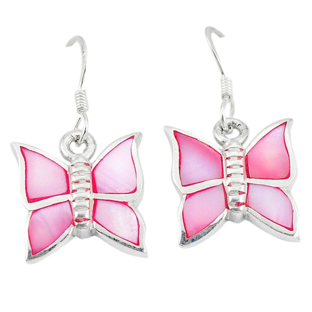 Clearance Sale-Pink pearl enamel 925 sterling silver butterfly earrings jewelry a49709