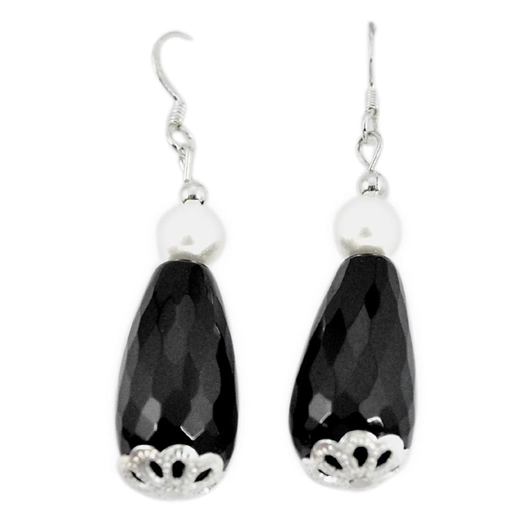 Natural black onyx pearl 925 sterling silver earrings jewelry a49835