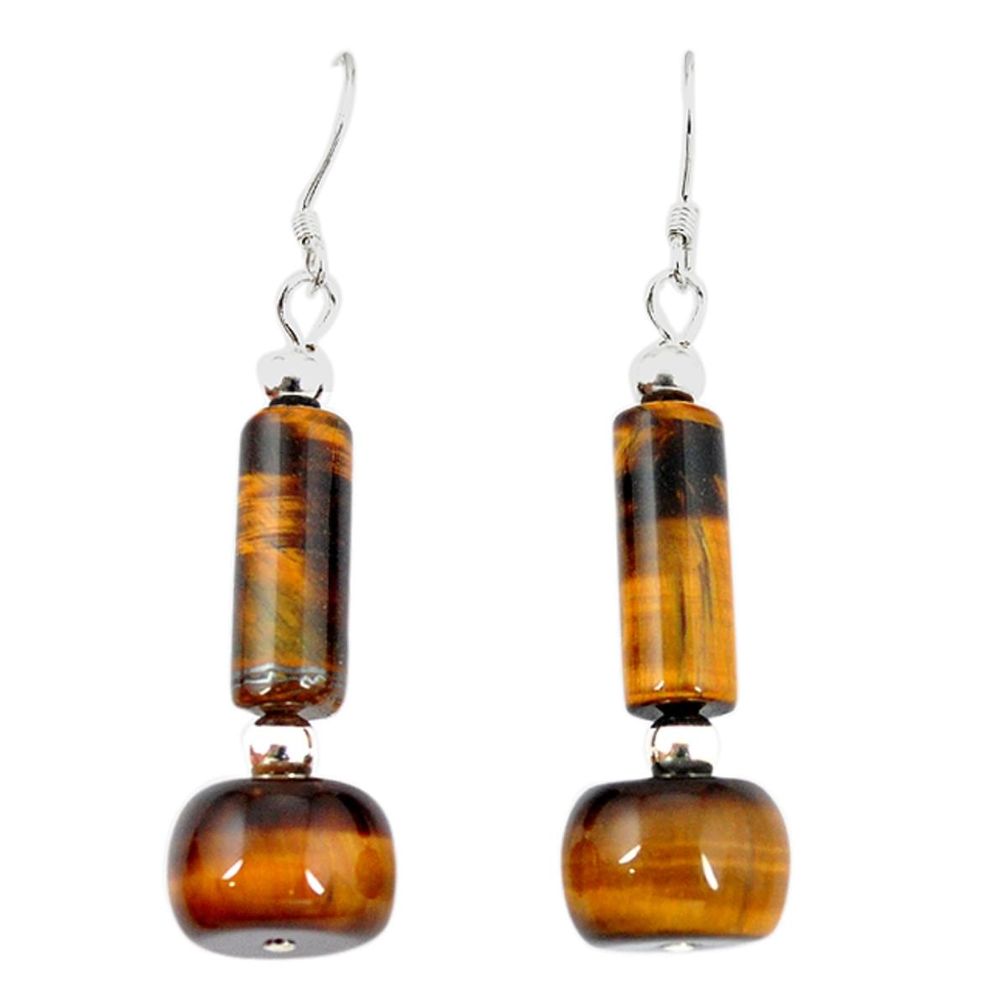 Clearance Sale-Natural brown tiger's eye 925 sterling silver dangle earrings a49853