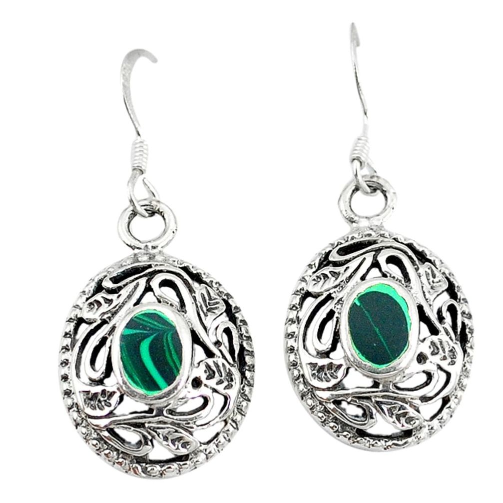 Clearance Sale-Green malachite (pilot's stone) 925 silver dangle earrings jewelry a49891