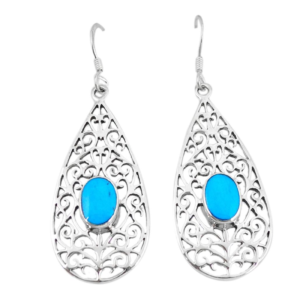 Fine blue turquoise 925 sterling silver dangle earrings jewelry a49900