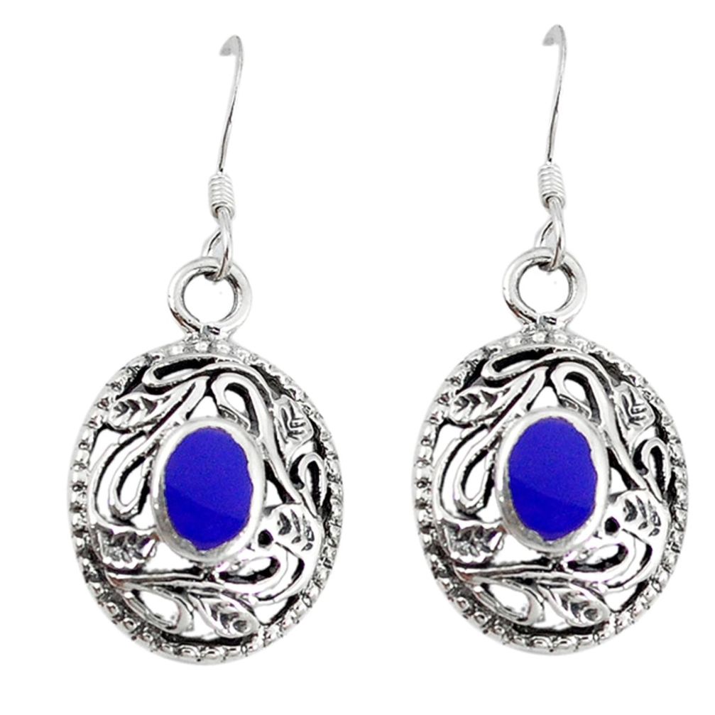 Clearance Sale-925 sterling silver blue lapis lazuli enamel dangle earrings jewelry a49912