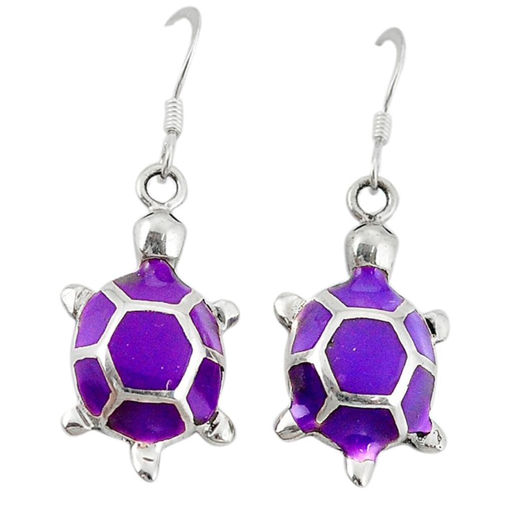 Clearance Sale-Purple enamel 925 sterling silver tortoise earrings jewelry a50033