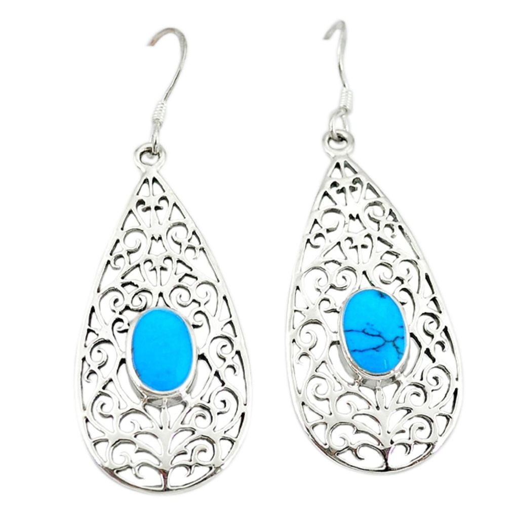 Clearance Sale-925 sterling silver fine blue turquoise enamel dangle earrings jewelry a50077