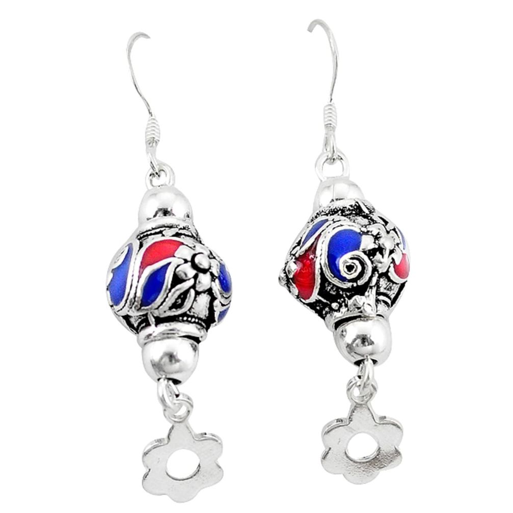 Multi color enamel indonesian bali style solid 925 silver ball earrings a50309