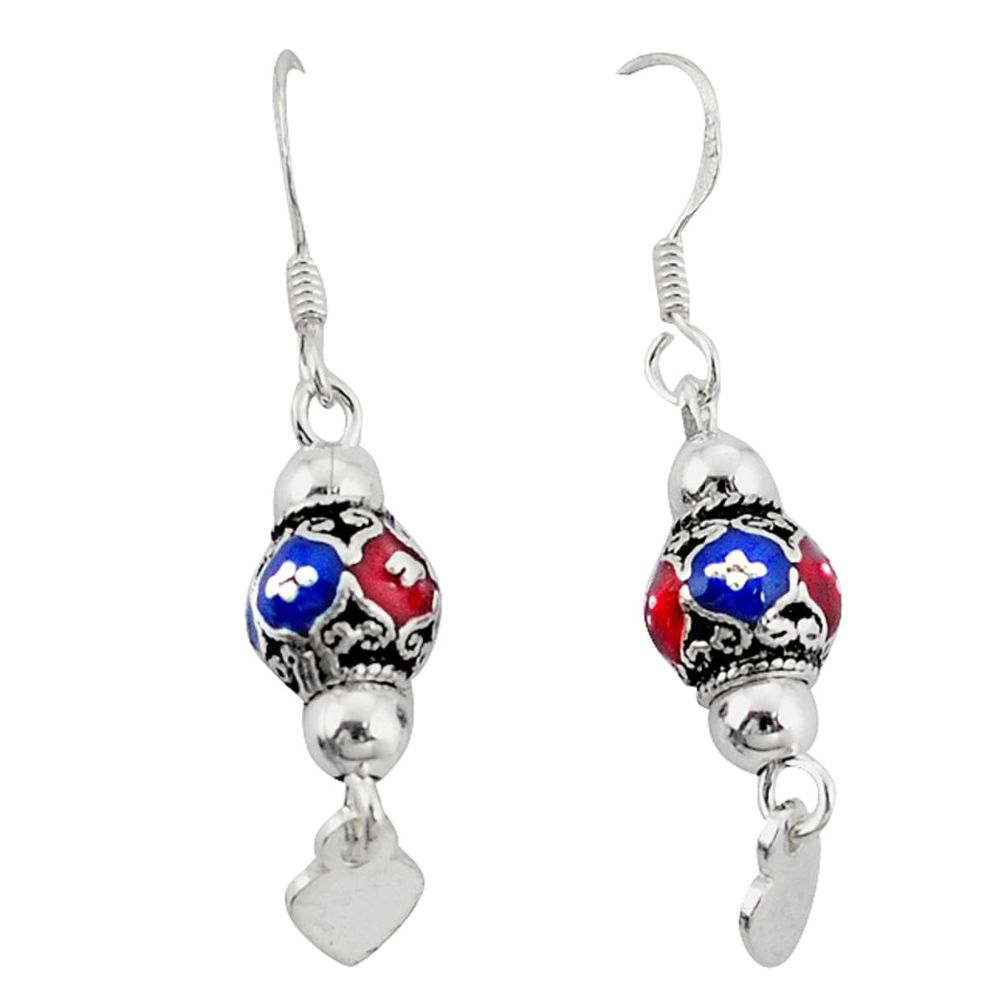 Clearance Sale-Multi color enamel indonesian bali style solid 925 silver ball earrings a50313