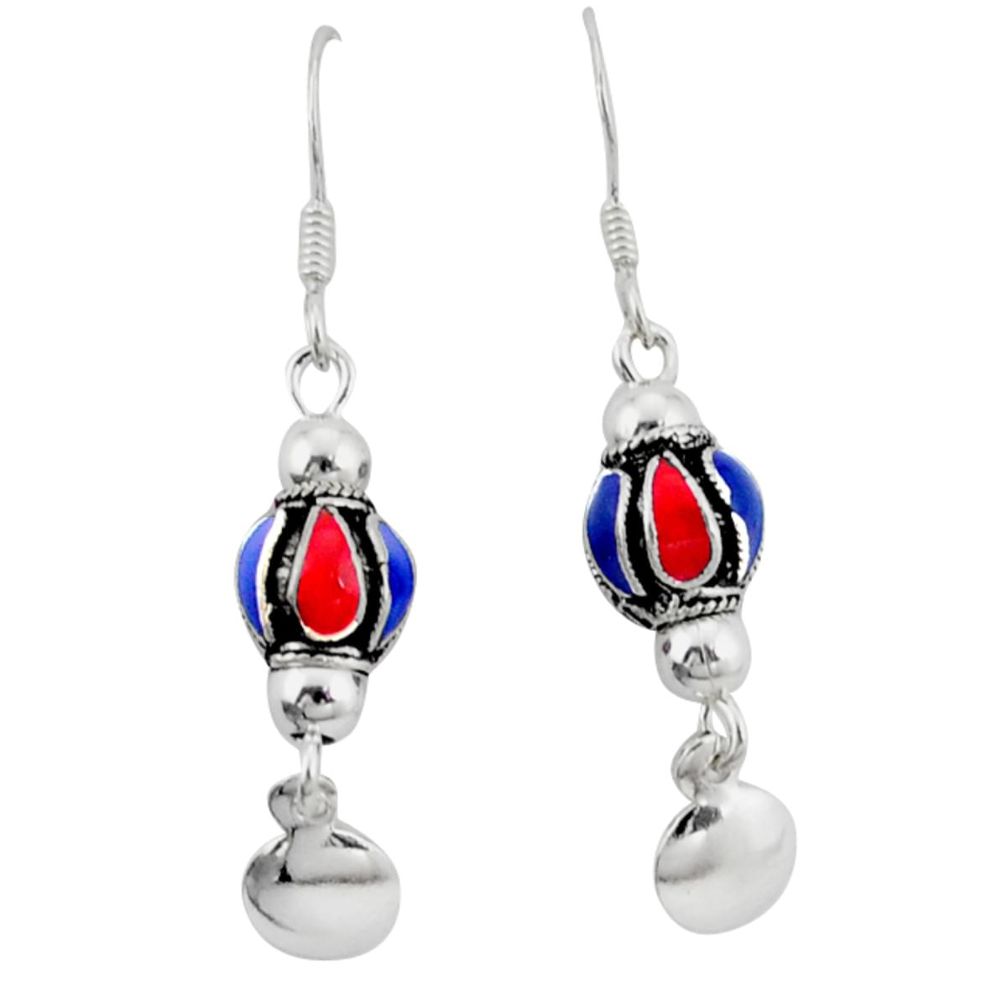 Clearance Sale-Multi color enamel indonesian bali style solid 925 silver ball earrings a50317