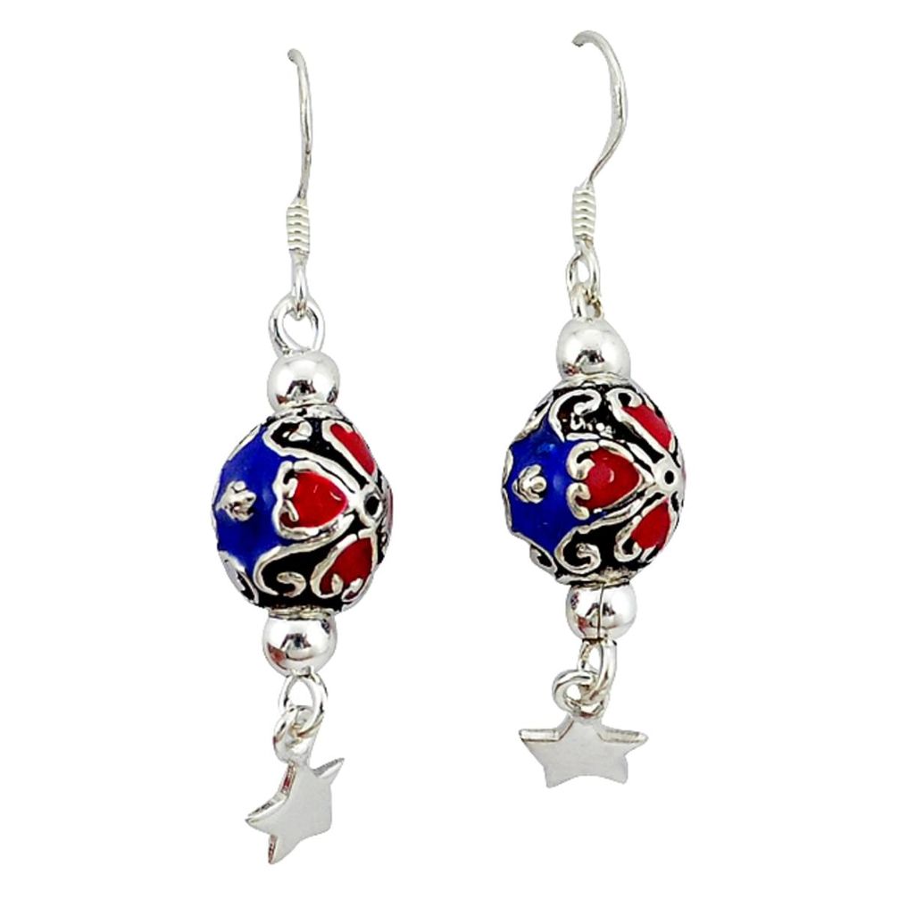 Clearance Sale-Indonesian bali style solid enamel 925 silver dangle ball earrings a50320