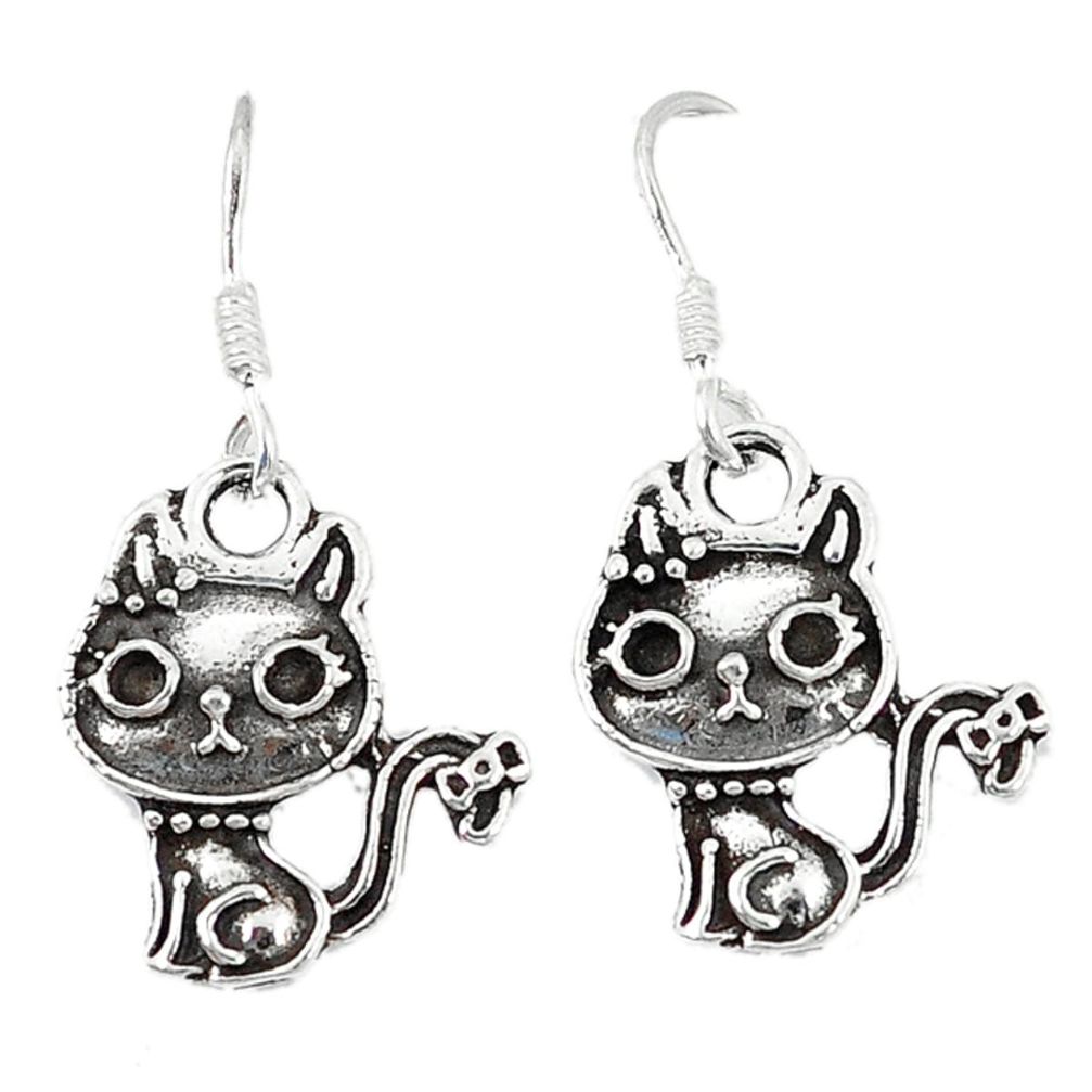 Clearance Sale-925 sterling silver indonesian bali style solid cat charm earrings a52068