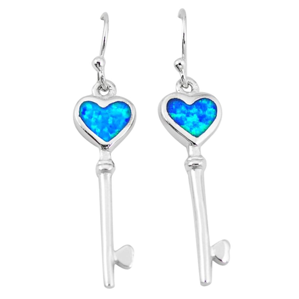 Clearance Sale-925 silver blue australian opal (lab) enamel gemexi key earrings a52572