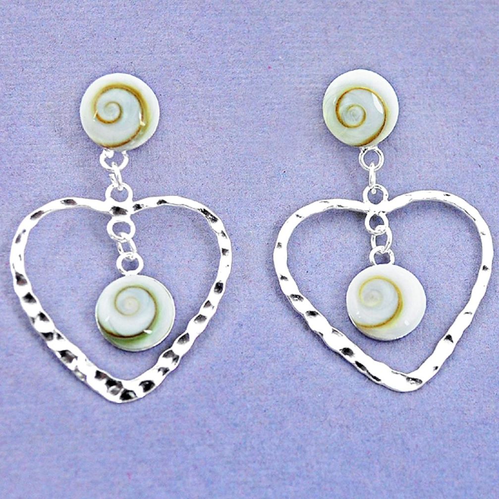 Clearance Sale-Natural white shiva eye 925 sterling silver dangle earrings a52797